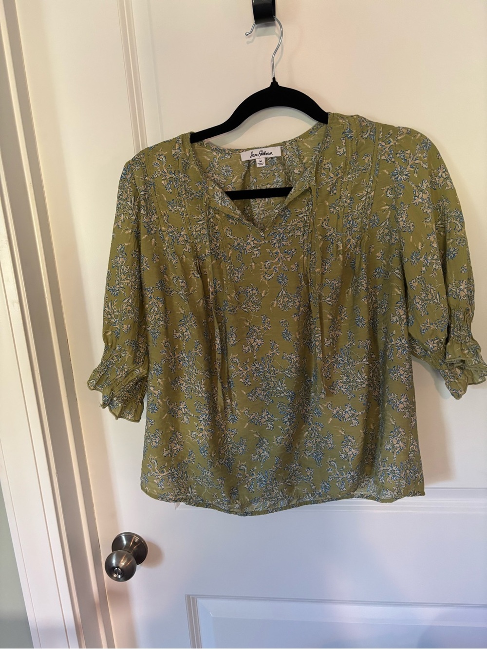 Sam Edelman Olive Floral Pintuck Peasant Blouse